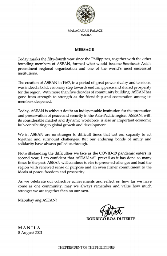 PRRD Message on the ASEAN 2021