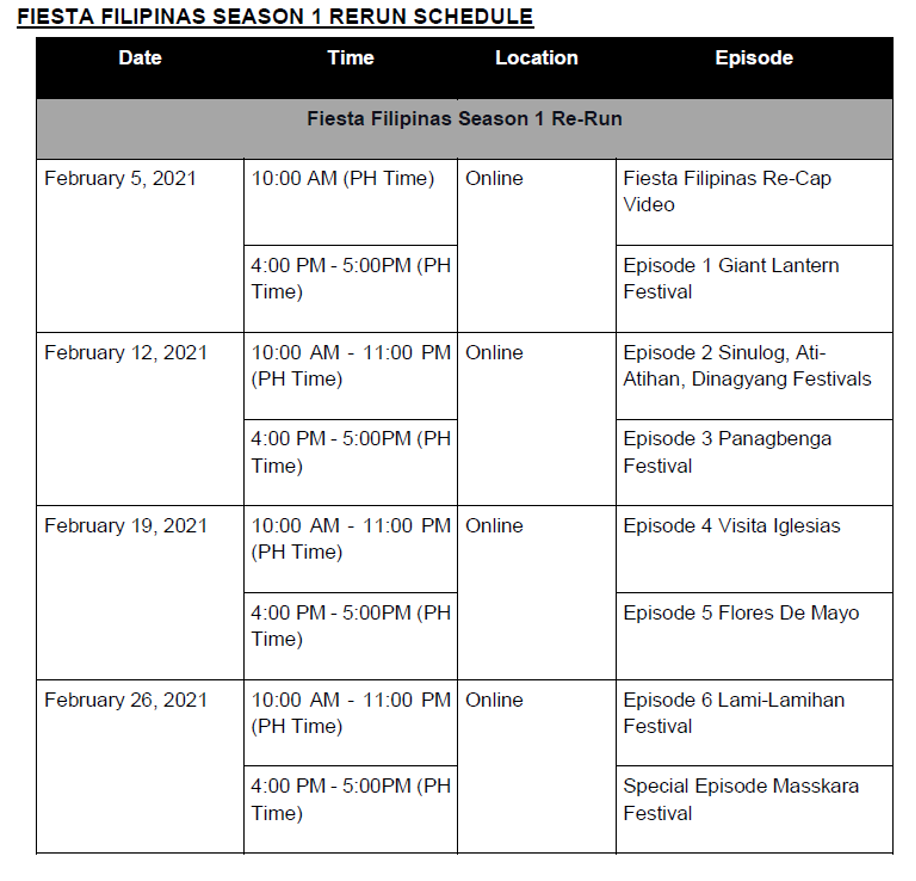 Fiesta Filipinas Schedule 2022